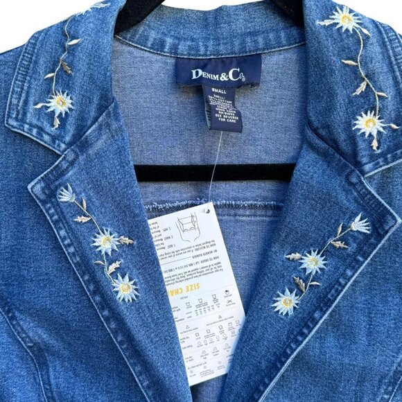 Denim & Co. Womens Denim Boho Floral Embroidered Lapel Blazer Jacket New Small - Picture 4 of 8